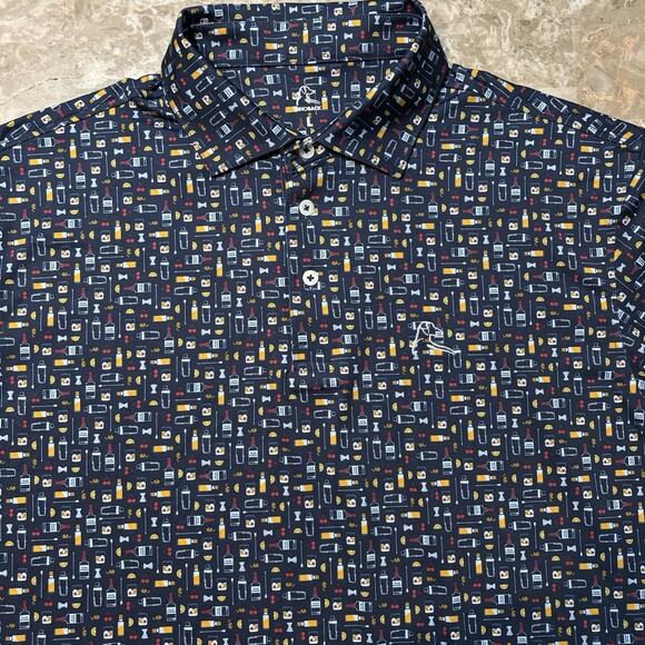 Rhoback Polo Shirt Mens Large Blue The Old Fashioned Drinks Alcohol Golf - Picture 1 of 8